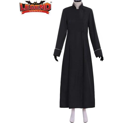 Cosplay legend Medieval Clerywomen Cassock Robe Roman Priest Lady Blcak Robe Vestments Cassock Costume H001