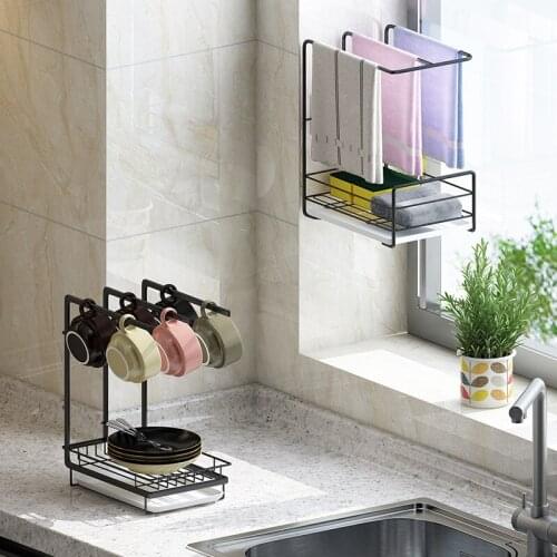 Kitchen rag rack wall hanging non-perforated countertop rack to dry sponge dish cloth drain rack storage rack
