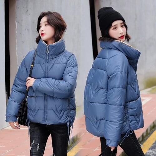 Stand Collar Winter Womens Thick Cotton Padded Jacket Glossy Warm Puffer Coat for Female Plus Size Zipper Parkas Outwear
