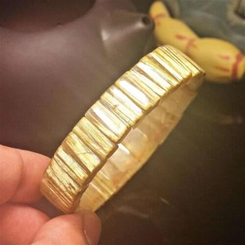 Top Natural Gold Rutilated Quartz Clear Rectangle Beads Bracelet 15*5mm Women Men Fashion Wealthy Stone Genuine AAAAAA