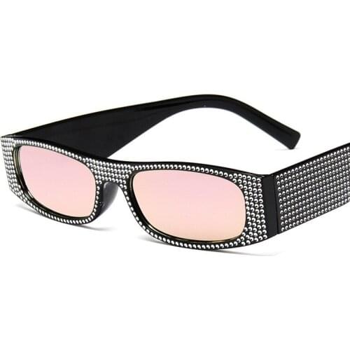 Small Rectangle Sunglasses Women Fashion Designer Imitation Diamond Ladies Sun Glasses UV400 Shades