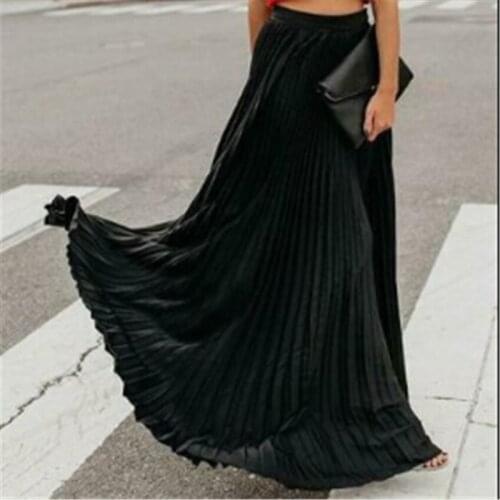 Trendy Women clothes High waist casual loose solid Lady Beach Pleated Chiffon Skirts one pieces