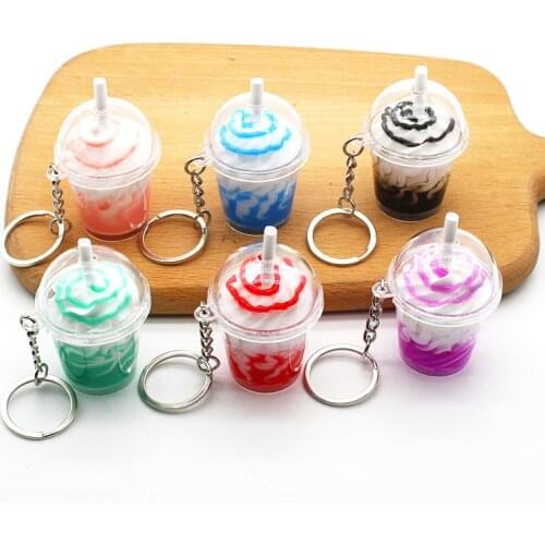 Fashion Mini Ice Cream Key Chain Women Cute Creative Simulat Coffee Drinks Keychain for Kids Girlfriend Key Pendant Trinket Gift