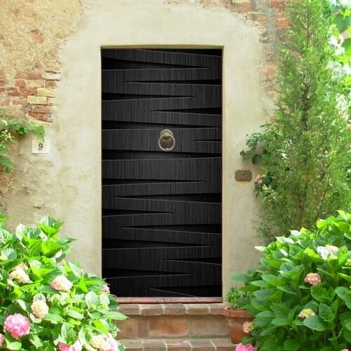 PVC Black Wood Grain Door Sticker Vintage Wallpaper Living Room Door Poster Self-Adhesive Mural Stickers Bathroom House Design