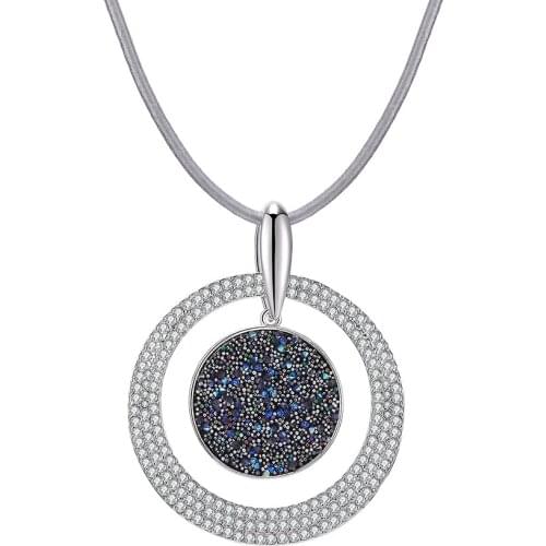 Beautiful Big Colorful Hollow Round Circle Pendant Necklace For Women Color Long Sweater Jewelry Geometric Crystal Necklace New