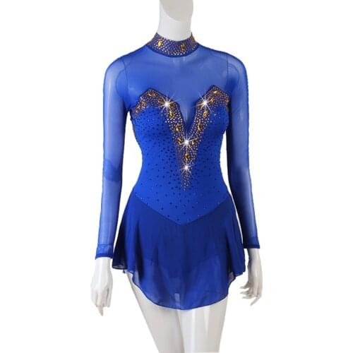 Figure Skating Dress Women girl Ice Skating Dress Gymnastics Costume custom rhinestone royal blue B059
