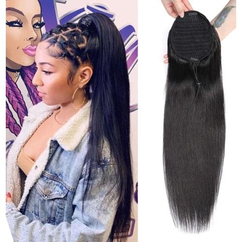 Sapphire Straight Ponytail 100% Human Hair Drawstring Ponytail With Clips in For Women Brazilian Remy Human Hair Extension 1PCS
