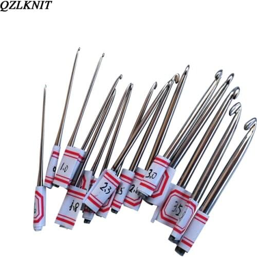 QZLKNIT 16pcs Bare Crochet without handle Hand grinding stainless steel Crochet 0.6-4.0mm DIY yarn knitting tool accessorie