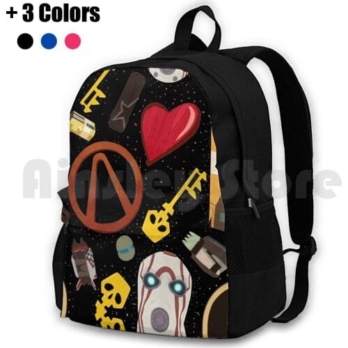 Pattern Outdoor Hiking Backpack Waterproof Camping Travel Video Games Gaming Fan Art Retro Psycho Key Bullets