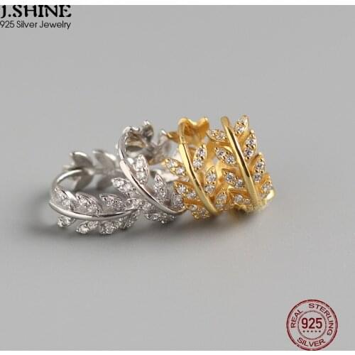 JShine 100% S925 Sterling Silver Small Hoop Earrings Shiny Olive Leaf Rhinestone Wedding Engagement Ear Buckle Fine Jewelry
