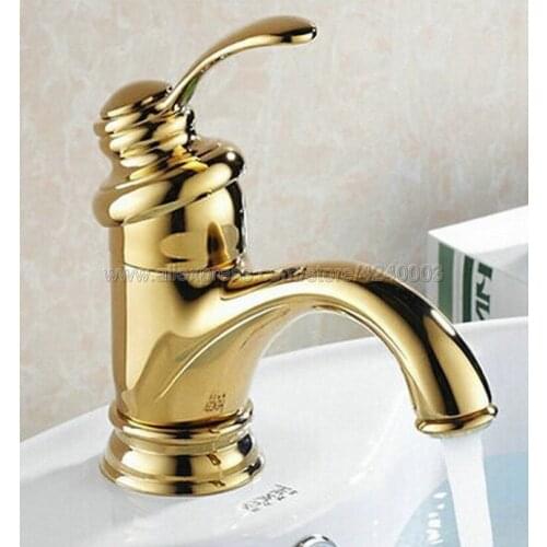 Basin Faucets Euro Gold Washbasin Faucet Luxury Bathroom Basin Taps Single Handle Vanity Single Hole Mixer Water Taps Knf121