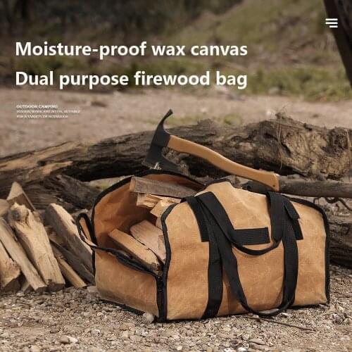 Camping Firewood Carry Bag Waterproof Canvas Fire Wood Storage Bag Case Firewood Pocket Basket 2 Way Using Carry Firewood