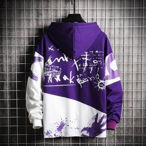 Fashion Brand Mens Hoodies Men Oversized Patchwork Graffiti Harajuku Japanese Streetwear Hip Hop Purple Sweatshirt Hoodie Men