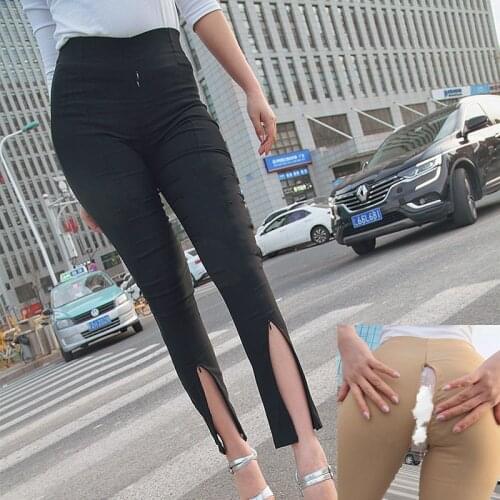 Outdoor Sex Women Tights Pencil Pants Open Crotch Several Zippers High Waist Jeans Couple Dating Denim Trousers Exotic Costumes