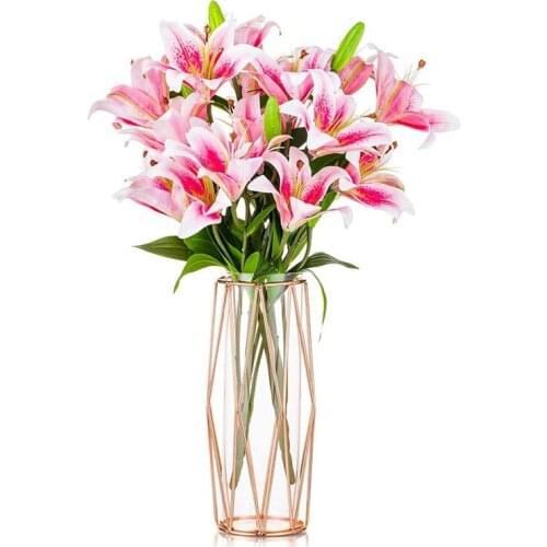 Vase Decorations for Living Room Glass Vase with Metal Rack Stand, Vases for Wedding Home Office-Golden