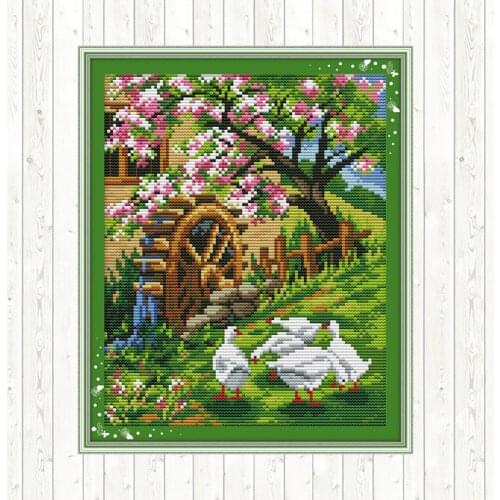 Cross Stitch Fabric for Embroidery Kit Landscape Painting 14 11ct Counted Printed Canvas Water-soluble DMC DIY Crafts Needlework