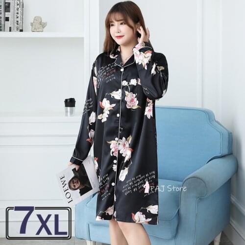 Women dresses Plus size 5XL 7XL Silk Summer Short Sleepshirts Satin Nightgown for sleep Homewear female nightdress Pajamas