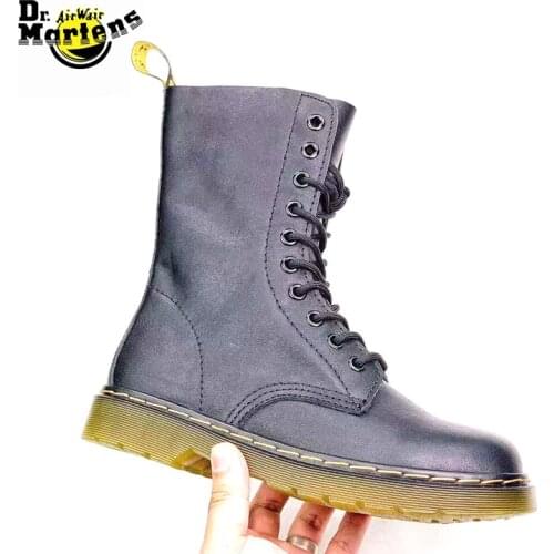 Original Dr.Martens Women British Style Black 10 Eyes 1490 Rubber Genuine Leather Boots Durable Lady Lace-Up Doc Martin Shoes