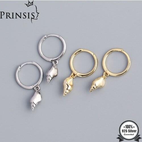 PrinSis 2021 Real 925 Sterling Silver Fashion Sweet Conch Charm Hoop Earring For Women Wedding Party Fine S925 Jewelry DD1131