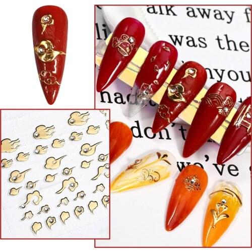 Nail Art with Diamond Chinese Style Golden Bronzing Auspicious Clouds DIY Lettering Glue Retro Ins Style Nail Art Sticker Decals