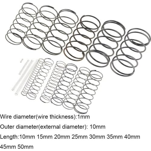 10PCS 1.0*10*10-50mm Spring Steel Small Compression Release Mechanical Return Spring Pressure Spring OD 10mm 1.0x10x10-50mm