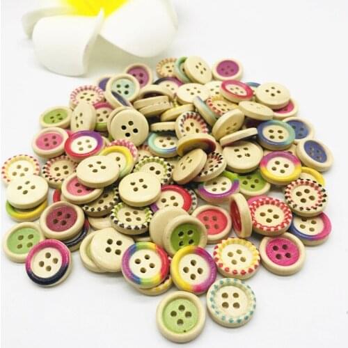 100pcs Mixed 15mm Wood Sewing Buttons 4 Holes Decorative Round Button For Scrapbooking DIY Crafts