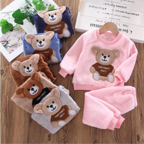 2020 Winter Kids Cloth Baby Cartoon Warm Clothing Sets Suits Baby Girls Thick T-shirt+Pants Outfits 2pcs/set Tracksuits SETS