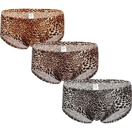 3PCS/Lots Mens Mini Boxer Shorts Leopard Printed Slip U-convex Pouch Sexy Trunks Underwear Gay Boxershorts Breathable Panties