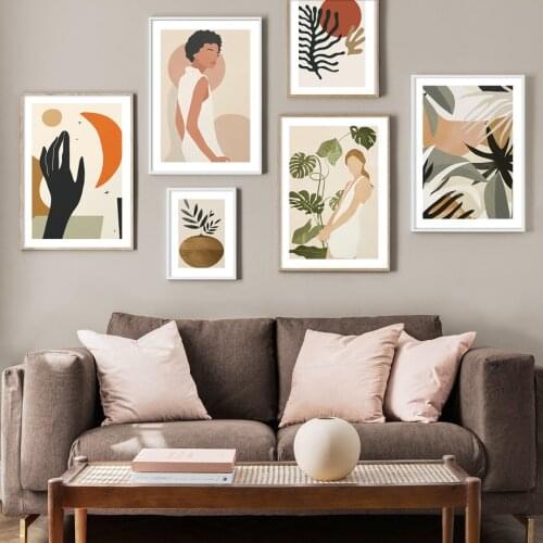 Abstract Girl Green Plant geometric Nordic Posters And Print Modern Wall Art Canvas Painting Wall Pictures For Living Room Decor
