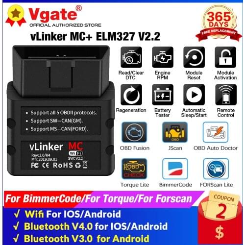 Vgate vLinker MC+ ELM327 V2.2 WIFI OBD2 Scanner Bluetooth-Compatible ICAR PRO 4.0 ELM 327 For Android/IOS car Diagnostic Tools