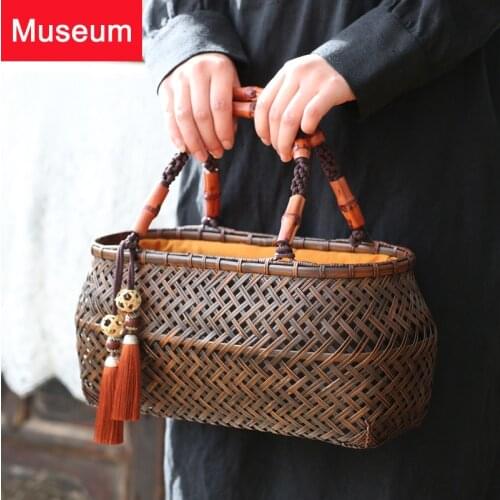 Hand Days Type Bamboo Weaving Package Handbag Woman Bamboo Package Tea Ceremony Hand Bag Tea Zen Portable Tea Set Accept Package