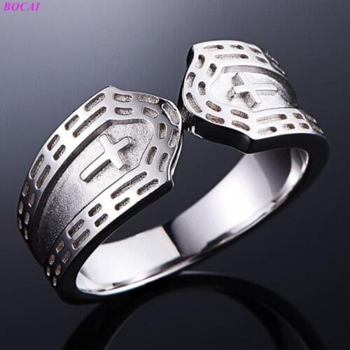 BOCAI Original design Solide S925 sterling Silver Cross Ring Mens personality fashion domineering Thai silver Ring Gift