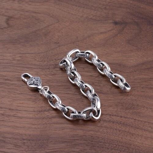 FNJ 925 Silver Bracelet for Men Jewelry Original S925 Sterling silver Bracelets 8mm 20cm Link Vajra Buddha