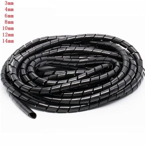 3pcs/Lot 3mm 4mm 6mm 8mm 10mm 12mm 14mm Black Spiral Cable Wire Wrap Tube Computer Manage Cord Clear Brand New