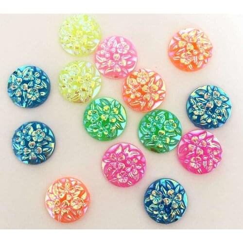 DIY 90PCS Mix AB Resin Candy Color 12mm Round Flower FlatBack Rhinestone Wedding Decoration Appliques Ornaments -C21A