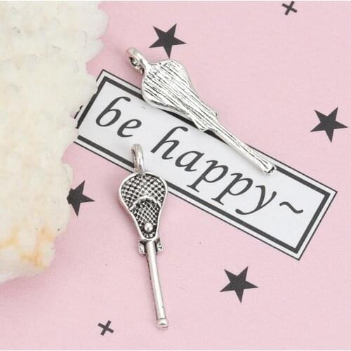 DoreenBeads Fashion Women Trendy Jewelry Zinc Based Alloy Charms Lacrosse Stick Antique Silver Color 24mm x 6mm, 20 PCs