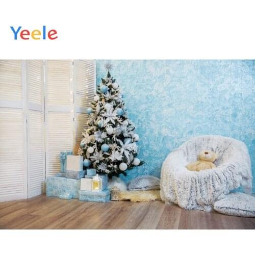Christmas Tree Wooden Floor Shelf Bear Gift Photophone Backdrop Photography Custom Photographic Background For Photo Studio