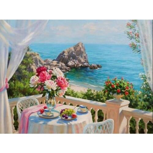 Full Drill Square Diamond Painting Landscape 5D DIY Diamond Embroidery Flowers Home Decoration Sea Picture of Rhinestone