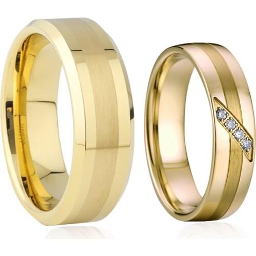 8mm Gold Color Tungsten carbide Ring mens jewelry 6mm Titanium Steel wedding rings for women Anniversary Marriage Gift