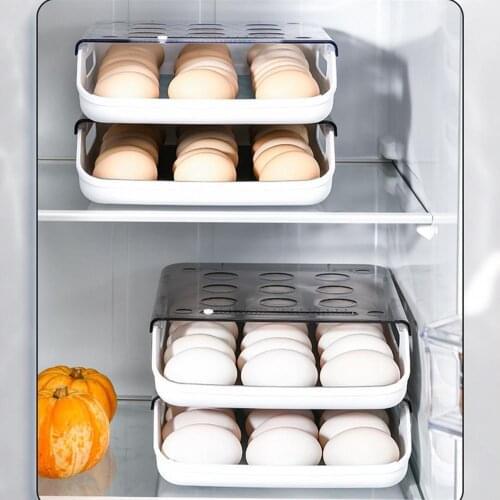 Egg Storage Box Holder Refrigerator Egg Tray Household Stackable Plastic Automatic Rolling Transparent Drawer Egg Tray