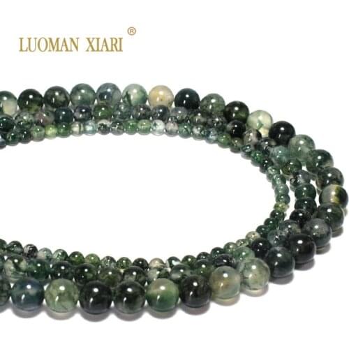 Wholesale AAA+Natural Moss Agat Grass Agat Round Loose Stone Beads For jewelry Making 4/6/8 MM DIY Bracelet Strand 15.5