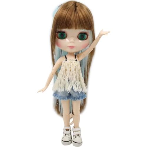 ICY DBS Blyth doll brown and blue hair white skin joint body 1/6 bjd 30cm articulated doll