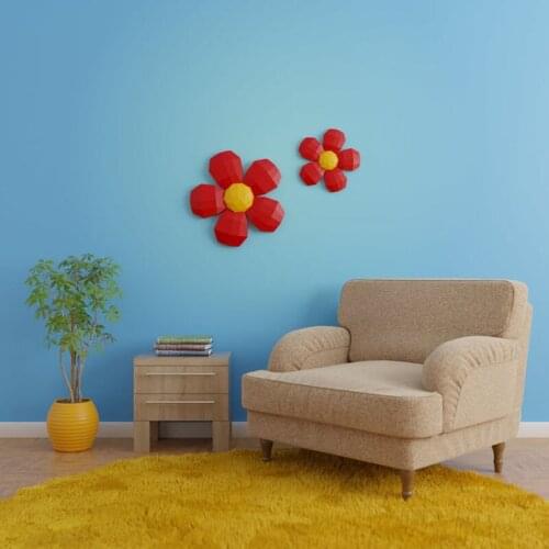 Little Red Flower 3D Paper Model DIY Wall Decoration Stereo Origami Kindergarten Handmade Papercraft Children Creative Gift