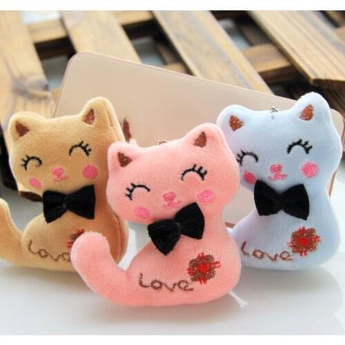 Little Size 8CM Plush Animal Stuffed Cat Key Chain Toy Kids Party Toy Bouquet Dolls 3Colors Stuffed Animals