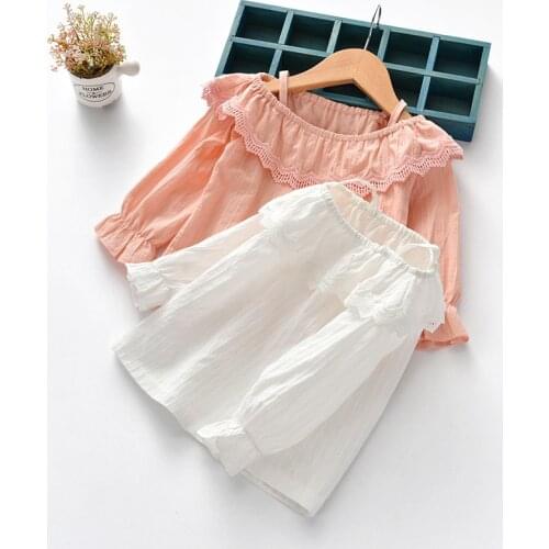 Cute Girls Blouse White Shirts Cotton orange Shirt Autumn Long Sleeve slash Collar Child Kids Baby Toddler Tops 2-7Years #0161