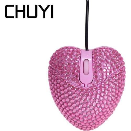 Wired Cute Mouse Pink Diamond Design Love Mini USB Mause Optical 1000DPI 3D Computer Office Portable Mice Gilr Gift For Laptop