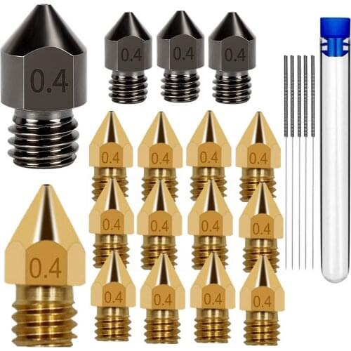 MK8 Nozzle 3D Printer Extruder Nozzles Hardened Steel + Brass Nozzle 0.4 mm Wear Resistant Nozzle for Makerbot Creality CR-10