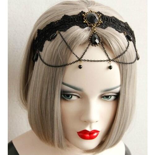 Vintage Gothic Black Lace Tassel Headband Fashion New with Hair Accessories