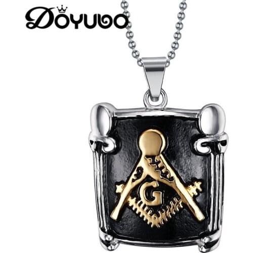 DOYUBO Punk Style Mens 316L Stainless Steel Retangle Pendant Necklaces With 50cm Chains Vintage Male New Fashion Jewelry DC018