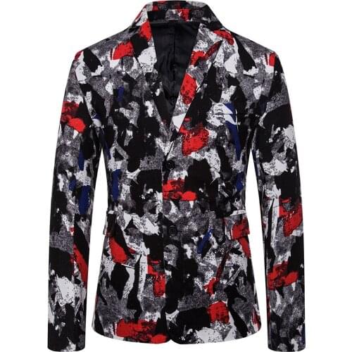 Men Casual Print Cotton Blend Blazer Mens National Style Printing and Large Size Suit Casual Suits Jacket Fit Blazers